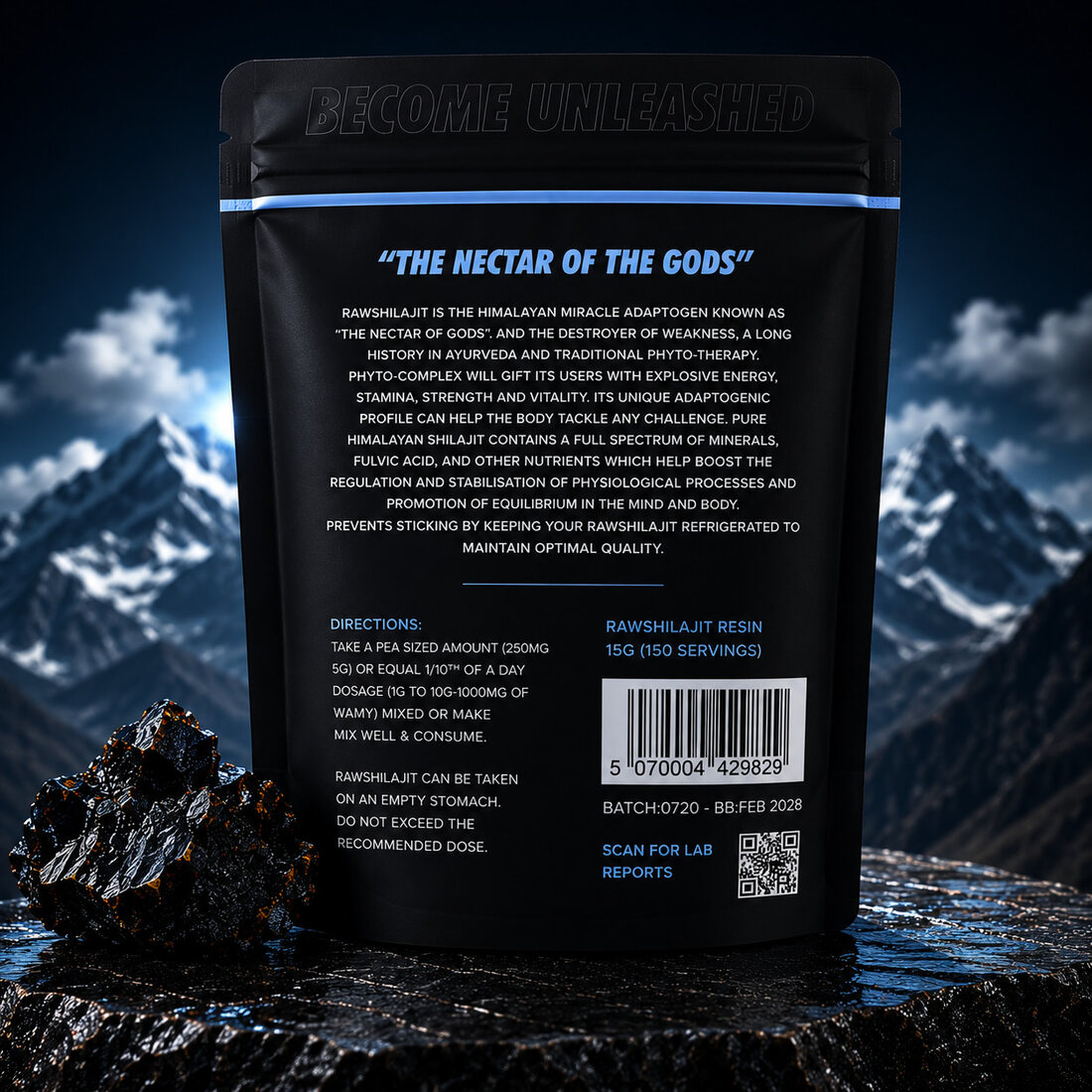 Shilajit resin jar back label with directions