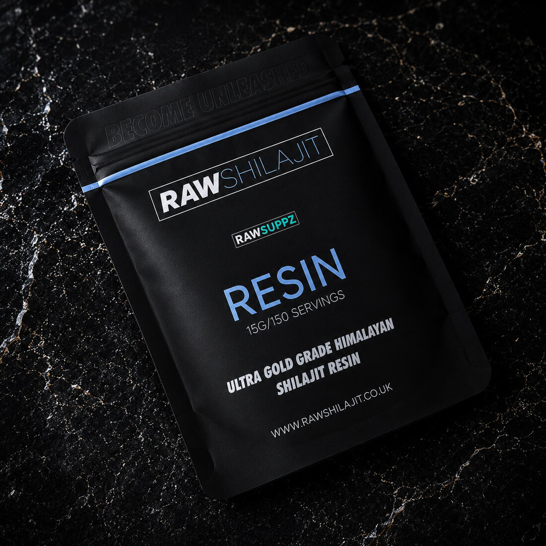 Lab-tested Himalayan Shilajit resin flat-lay